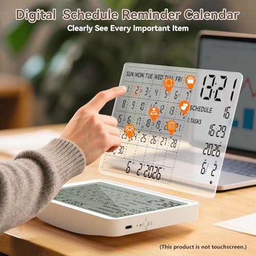 Zovoreminder Digital Calendar, Digital Desk Planner Schedule Reminder Clock with Day and Date, Chargeable 8 Inch Large Display (White, 8 inch) - Thumbnail 2