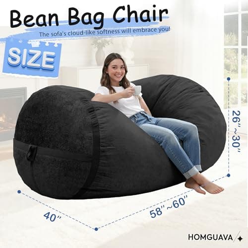 Homguava 5FT Bean Bag Chair Giant Bean Bag Chairs for Adults with Memory Foam Filled,Beanbag Chair with Soft Faux Fur Cover,Comfy Bean Bag Sofa Lounger for Living Room,Game Room,Bedroom - Thumbnail 2