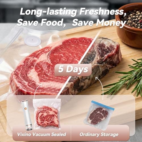 Vixino Compact Vacuum Sealer for Food (Vacuum Sealer Machine + 30 Reusable Vacuum Bags) Powerful Handheld Vacuum Sealer Machine, Extend Freshness up to 10X Longer, Portable & Cordless - Thumbnail 2