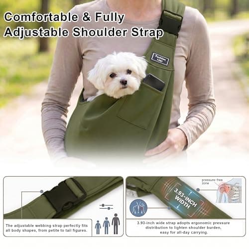 Adjustable Dog Carrier Sling, Hands-Free Pet Shoulder Bag for Small Dogs and Cats, Puppy Carrier Purse for Pet, Travel Safety Essentials (Army Green) - Thumbnail 5