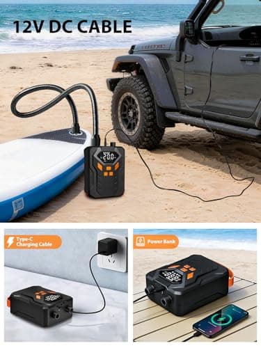 AIRSURE Electric Paddle Board Pump, 20PSI Portable Rechargeable SUP Air Pump, Dual Stage Inflation & Deflation, Auto-Off Air Compressor for Stand Up Paddle Boards, Surfing Kite, Tent, Boat, Kayaks - Thumbnail 4