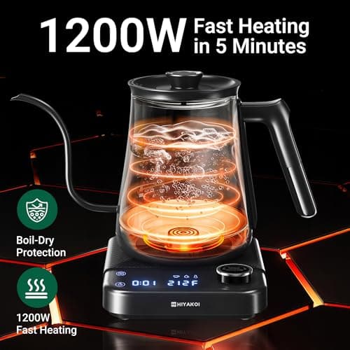Gooseneck Electric Kettle HIYAKOI with ±1℉ Temperature Control, Pour Over Kettle for Coffee & Tea, 1200W Rapid Heating, Stainless Steel Water Boiler with 12H Keep Warm & Built-in Timer, 0.8L/27oz - Thumbnail 5