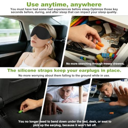 3D Contoured Sleep Mask with Earplug Retainer Cord,100% Pressure-Free & Total Light Blocking Eye Mask with Adjustable Strap. Ideal for Sleep Earplug User, Airplane Travel, Meditation Black - Thumbnail 3