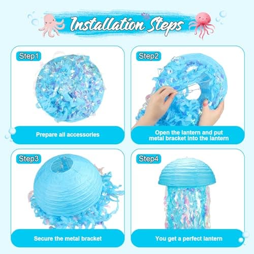 Under The Sea Party Decorations,Jellyfish Paper Lanterns with Hooks and Rope,10in Hanging Jelly Fish for Mermaid Birthday,Baby Shower,Ocean Themed Party,Ocean Theme Classroom,Beach Room Decor - Thumbnail 3
