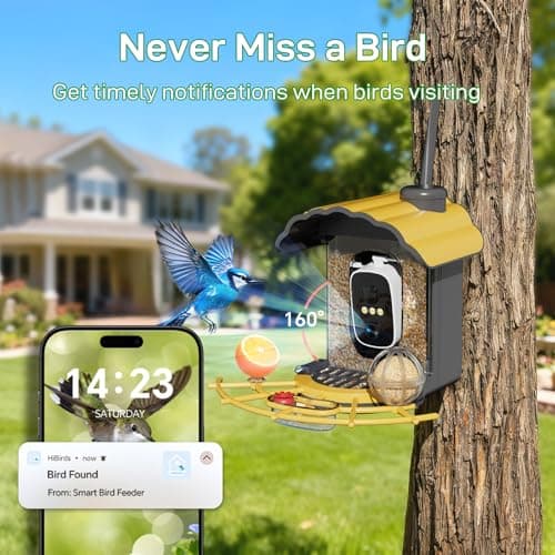 Centvicam Smart Bird Feeder with 2K Camera: Wireless Wild Bird Feeder for Outside with AI Identify Birds Species Solar Powered,HD Video Live Stream, Instant Arrival Alerts - Yellow - Thumbnail 2