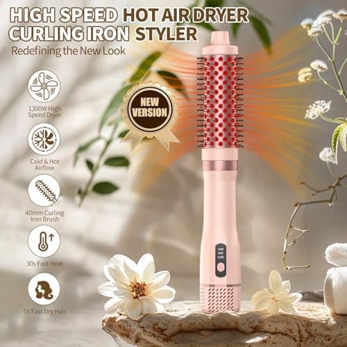 3 in 1 Blow Dryer Brush Thermal Curling Iron Wand Brush 1.5’, Wet Brush Speed Dry 110000RPM Hot Air Hair Dryer Volume, Beachy Waver Blowout Curling Brush Hair Styler Anti-Frizz Straight,Curl - Thumbnail 2