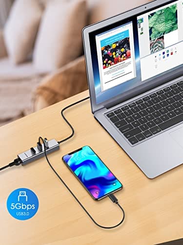 LENTION 3- Port USB to Ethernet Adapter, USB 3.0 to RJ45 Ethernet Adapter Compatible with 2025-2016 MacBook Pro, 2025-2018 Mac Air, Surface pro, Chromebook, A Port Laptops(H23s-0.5M, Space Gray) - Thumbnail 4