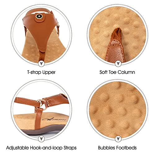 Athlefit Women's Comfortable Orthopedic Sandals Thong Dressy T-Strap Orthotic Casual Summer Arch Support Brown Sandals size 8.5 - Thumbnail 5