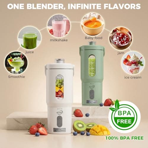 Arcblin Portable Blender for Shakes and Smoothies, 17oz Personal Blender with Detachable To-Go Cup & Carry Handle, USB-C Rechargeable Mini Juicer, Auto-Shutoff, BPA Free, White - Thumbnail 2