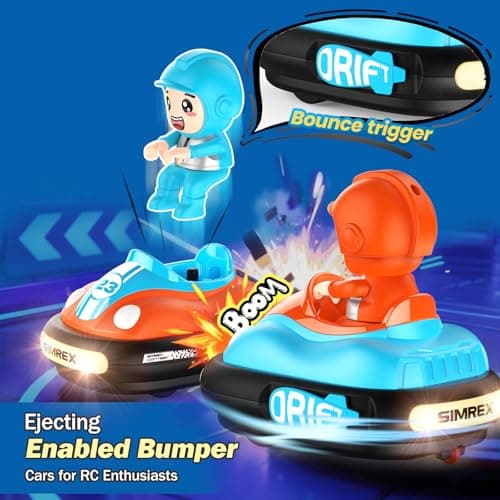 SIMREX 2-Player RC Bumper Cars Set for Kids 3+— Remote Control Battle Cars with LED Lights, Music & Sound, Indoor Play & Party Gift Toys for Boys & Girls - Thumbnail 5