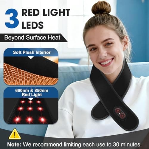 Cordless Neck Heating Pad for Pain, Neck Massager with 660nm 850nm Red Light, Neck Heating Pad for Pain Electric, Heated Neck Brace Wrap for Soreness Stiffness Pain Relief - Thumbnail 3