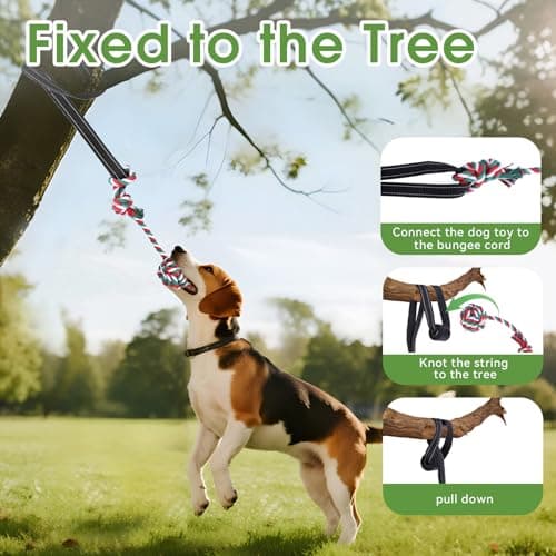 HOPET Bungee Tether Tug Outdoor Dog Toy with Stake,Tug of War Dog Toy for Aggressive Chewers to Keep Them Busy,Outdoor Interactive Dog Rope Toy for Medium/Small Dogs,Can Used On Lawns,Trees and Doors - Thumbnail 4