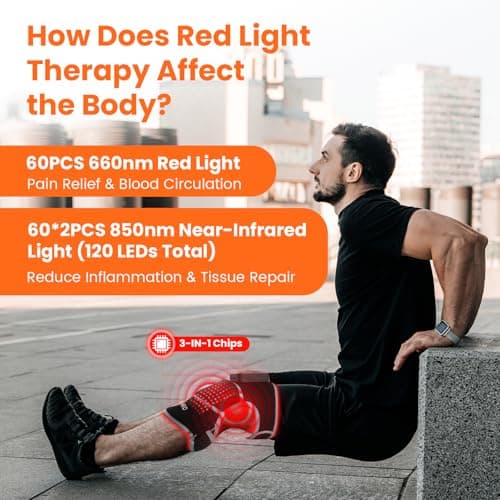Keneo Red Light Therapy Knee Brace with Vibration Massage - 660nm & 850nm Infrared Light Therapy for Knee Pain Relief, 3 Heat Levels, 3 Massage Modes, Wireless & 5000mAH Rechargeable (Grey) - Thumbnail 3