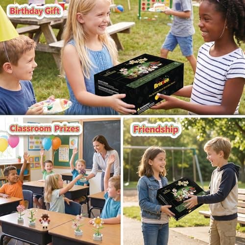 6 Set Flowers and Animal Building Blocks Blind Box -5 Flowers & 1 Animal (Highland Cow or Black Cat) Random Building Sets,A CreativeToy for Kids & Adults,Great for Desks or Farm Decor,Gift Ages 6+ - Thumbnail 6