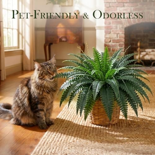 fawdge 35" Large Artificial Boston Fake Ferns Faux Outdoor Fern for Porch and Hanging, Realistic Silk Fake Ferns with Bendable Stems, No-Styling Needed, Decor for Home Garden (2-Pack) - Thumbnail 4