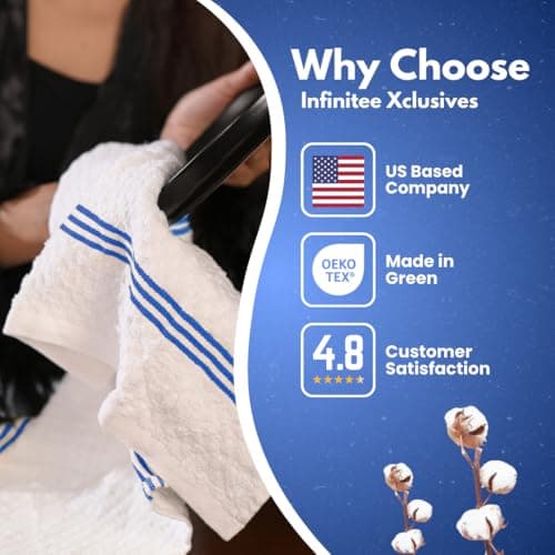 Infinitee Xclusives 100% Cotton Kitchen Towels - 15x25 Inch Ultra Soft Tea Towel, Super Absorbent Terry Dish Towels for Kitchen Linens |Blue| - Thumbnail 5