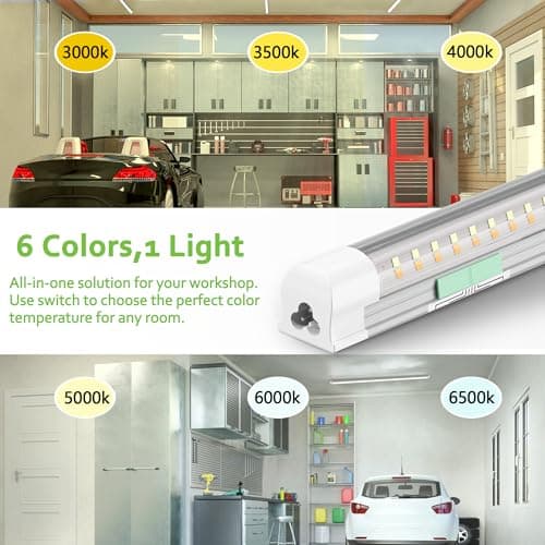 Zi-ZOHNSON 6 Pack Dimmable 4 Foot Led Shop Light,30W 4500LM 3000-6500K Tunable,T8 Integrated LED Tube Light,Clear Cover Linkable Shop Lights for Workshop,Garage,Basement,Supermarket,Barn - Thumbnail 6