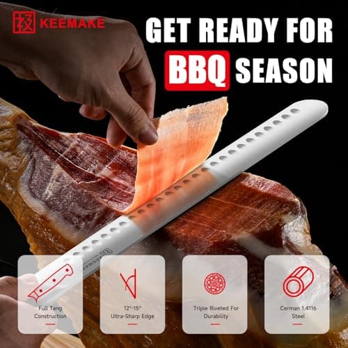 KEEMAKE Brisket Knife, 12‘’ Carving & Slicing Knife with Ergonomic Handle, German High-Carbon Steel, Sheath Included, Razor Sharp for Meat, Roasts, BBQ, Turkey, Grilling Gifts for Men - Thumbnail 6
