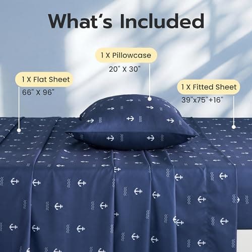 Joiedomi Kids Twin Sheet Set Anchor - 3 Piece Soft Microfiber Bed Sheets - Deep Pocket Wrinkle Free - Cozy Toddler Bedding Set - Fade Resistant Breathable for Boys Girls Teens - Thumbnail 2
