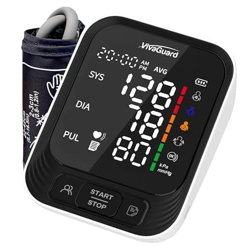 VivaGuard Blood Pressure Monitor for Home Use, Upper Arm Blood Pressure Cuff (8.7" - 16.5"), Automatic Digital BP Machine with Large LCD Backlit Display, 2 x 199 Memory, Carrying Case and Power Supply - Image 1