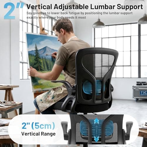 Hayelf Drafting Chair for Standing Desk, Tall Office Chair with 22"-30" Seat Height &7" Lift Footrest Ring, Ergonomic Executive Mesh Computer Counter Stool with Lumbar Support &Flip-up Arms for Artist - Thumbnail 4