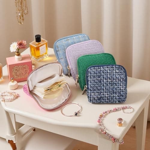 Zeelooroo Small Travel Jewelry Case, Soft Tweed Organizer Pouch for Bangle, Bracelets, large Earrings, Beaded necklace, Anti-Scratch & Portable Jewelry Bag Holder for Travel & Everyday Use (lavender) - Thumbnail 2