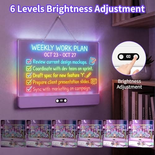 KOBAIBAN LED Drawing Board for Kids, 16” Rechargeable Light Up Drawing Pad with 1500mAh Battery, 11 Light Modes Neon Dry Erase Board, LED Note Pad for Message, Night Light, Gifts for Girls Boys - Thumbnail 6