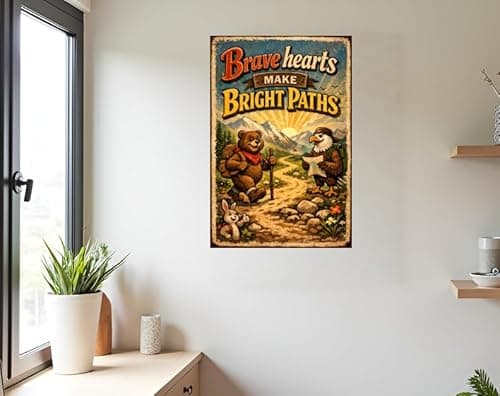 Brave Hearts Make Bright Paths Metal Tin Sign Vintage Adventure Wall Decor Inspirational Quote Hiking Bear Eagle Mountain Trail Rustic Nature Art 8x12 Inch Home Cabin Office Plaque - Thumbnail 4