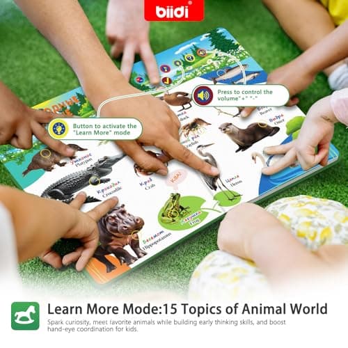 biidi English & Russian Bilingual Interactive Sound Book for Toddler 3-5,40 Songs&30 Stories,Rechargeable Talking Book,Learing Toy for Kids,Boys Girls Birthday, 1600+ Sounds,171 Animals - Thumbnail 4