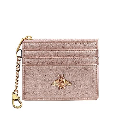 SEAVILIA Card Holder Keychain Wallet for Women with ID Window RFID Coin Purse Bee Gifts Slim Minimalist Small Wallet - Image 1