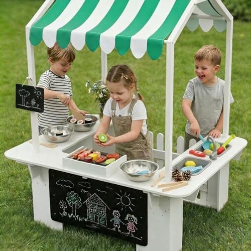 EDUBEBO Kids Outdoor Playhouse, Mud Kitchen, BBQ Toys,Outdoor playsets, Ideal Role Play Toy Gift for Toddlers and Kids Ages 3-8 (White) - Thumbnail 2