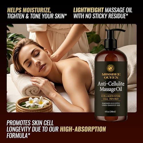 Anti Cellulite Massage Oil | Firming Body Oil with Collagen | 8 Fl Oz | Improve Skin Smooth & Appearance of Cellulite & Moisturizing | Neck & Legs & Body | Sensitive Skin | MC-1 Massage Care Series - Thumbnail 6