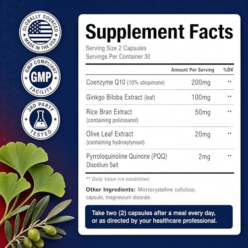 Joyung CoQ10 200mg Supplement with Ginkgo Biloba 100mg - coenzyme Q10, Supports Heart Health, Brain Function, Cellular Energy Production & Healthy Aging* - Third-Party Certified 60 Capsules - Thumbnail 2