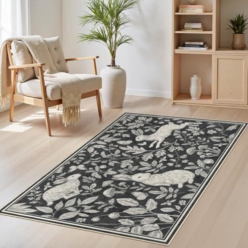 Vintage Living Room Area Rug 3x5 - Large Soft Washable Oriental Traditional Distressed Farmhouse Rugs for Bedroom - Indoor Floor Accent Carpet for Home Office House Decor -Easter Dark Gray