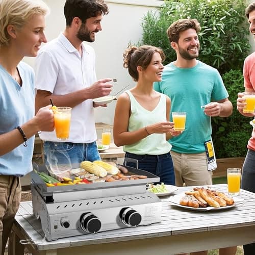 R.W.FLAME Portable Propane Griddle,Stainless Steel Gas Grill,Table Top Grill for Outdoor BBQ,Camping and RVs,Silver (2 Burner) - Thumbnail 2