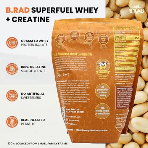 B.rad Superfuel - Grass Fed Whey Protein Isolate Boosted with Creatine | Farm-Fresh, Easy-to-Digest, Clean Ingredients | 2 Pounds | 100% USA Sourced | Peanut Butter - Thumbnail 2