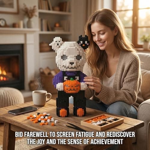 SehrKlug 12.6" Skull Bear Teddy Blocks Building Bricks Set for Adults, Ages 14+ - Collector-Edition DIY Craft Kit & Trend Decor for Office, Bedroom or Book Shelf - Relaxing Activity Gift, Birthdays - Thumbnail 5
