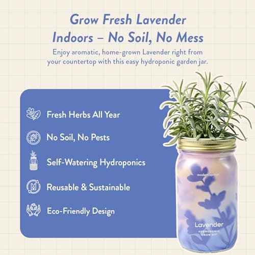 Modern Sprout Mason Garden Jar - Self-Watering Hydroponics Growing System Kit with Organic Herb Seeds - Jar Planter for Indoor Herb Garden - Seed Starter Kit - Home Decor & Gifting - Lavender - Thumbnail 2