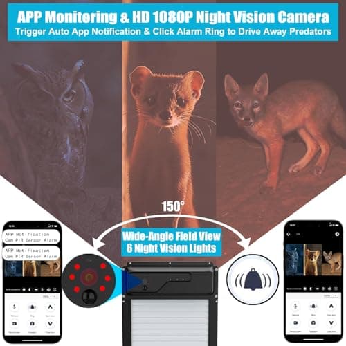 Automatic Chicken Coop Door with HD Camera, Talkback Function, 5000mAh Battery, WiFi Enabled, APP-Based Monitoring, Remote Control and Timer, Solar Powered Auto Chicken Door with Anti-Trap Sensor - Thumbnail 3