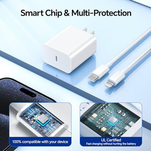 VANOVEI Fast Charger for i Phone Charging, [MFi Certified] for i.Phone Charger, 3.0 PD USB C Charger with 6FT USB C to for Liightning Cable Compatible with Phone 14/13/12/11/Pad, White… - Thumbnail 3