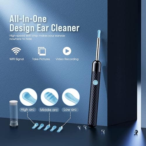 LEIPUT Ear Wax Removal - Earwax Remover Tool with 8 Pcs Ear Set - Ear Canal Cleaner with 1080P Camera - FSA HSA Eligible - Ear Cleaning Kit with 6 Ear Spoon - Ear Camera for iOS & Android (Black) - Thumbnail 2