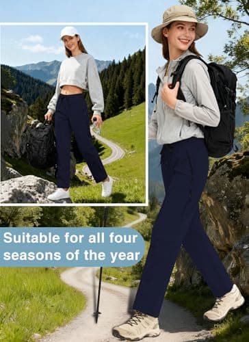 Hiking Pants Women Water Resistant UPF 50 Lightweight Quick Dry Cargo Travel Pants with 5 Zipper Pockets QYY25038 Navy Blue XXL - Thumbnail 6