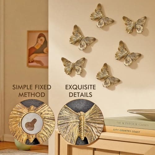 GUSFREUD 3D Butterfly Wall Decor Set – Resin Wall Decorations for Living Room, Bedroom, Garden, Yard, Outdoor and Gallery Walls - Antique Copper - Set of 6 - Thumbnail 4