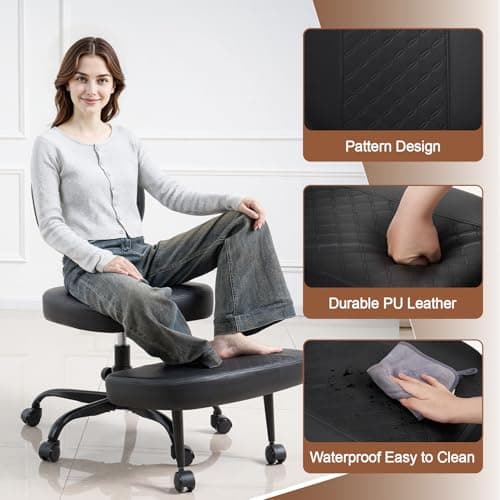 Avocahom Ergonomic Cross Legged Office Chair with Wheels, Criss Cross Desk Chair with Leg Rest, Meditation Chair Yoga Kneeling Chair, Adjustable ADHD Chair Black - Thumbnail 4