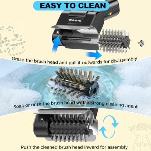 YEBLEM Electric Grill Brush with Dual Safety Lock - Ideal Gift for Men Dad Husband, Professional BBQ Cleaner with Submersible 304 SS Head, Splash-Proof Scrubber for Outdoor Grill (Blue Button) - Thumbnail 5