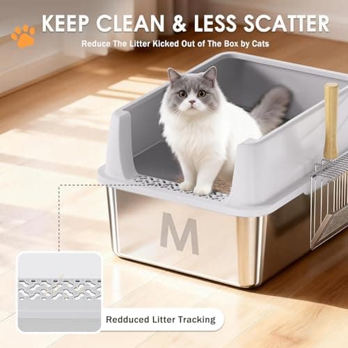 Stainless Steel Litter Box with Lid: Metal Cat Litter Box for Small Cats with Scoop, High Sided Kitty Litter Pan Tray, 17.4'' x 13.5'' x 8.5'',Non-Stick, Anti-Leakage, Easy Cleaning (Light Gray) - Thumbnail 5