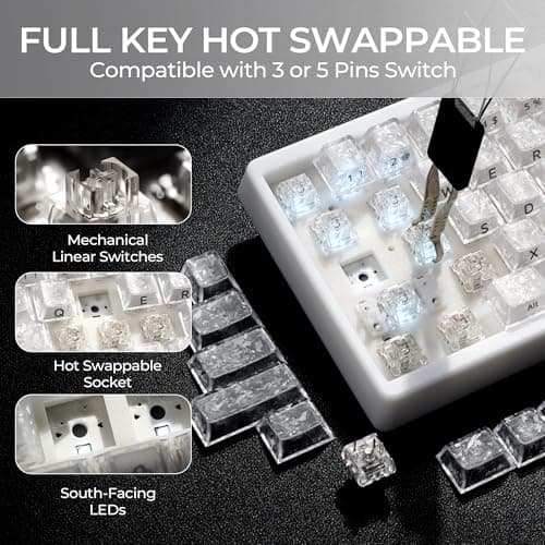 HITIME x XVX M67 JadeStone 60% Wireless Mechanical Gaming Keyboard, VIA Programmable, BT5.0/2.4G/USB-C Creamy Keyboard with Gasket, Hot Swap, RGB Backlits, NKRO for Win/Mac (White, Forged Carbon) - Thumbnail 6