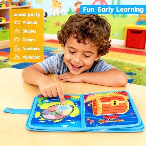 Ocean Busy Book for Toddlers 1-3 Montessori Toys Busy Board for 1 Year Old Boy Gifts Girl Toys Educational Learning Quiet Activity Books Toddler Easter Basket Stuffers Travel Toys Sea Animals - Thumbnail 2