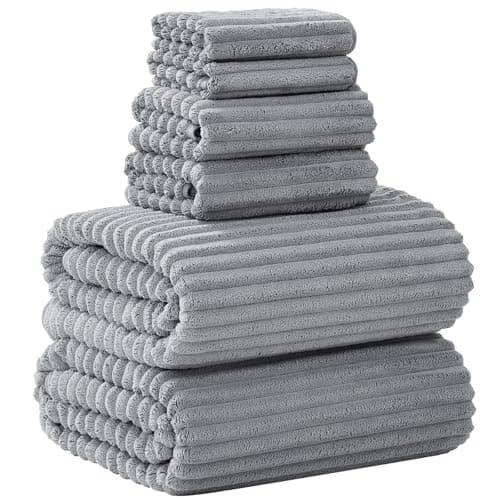 NALIVO Extra Large Bath Towel Set of 6 (40"x80"),Oversized Bath Sheet Super Soft Highly Absorbent Microfibers Quick Dry Luxury Shower Towel for Bathroom Spa Gym Hotel Yoga (Grey, 6Piece)