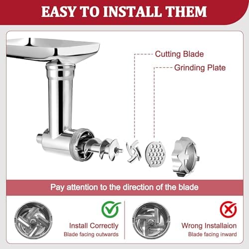 Premium Metal Food Grinder Attachment for KitchenAid Stand Mixers, Precision Meat Grinder & Sausage Stuffer Tubes Kit with Abundant Accessories, Food-Safe Alloy Mixer Attachments (Hand Wash Only) - Thumbnail 2